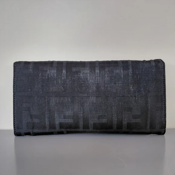 Fendi Textured Black Evening Clutch Wallet Signature